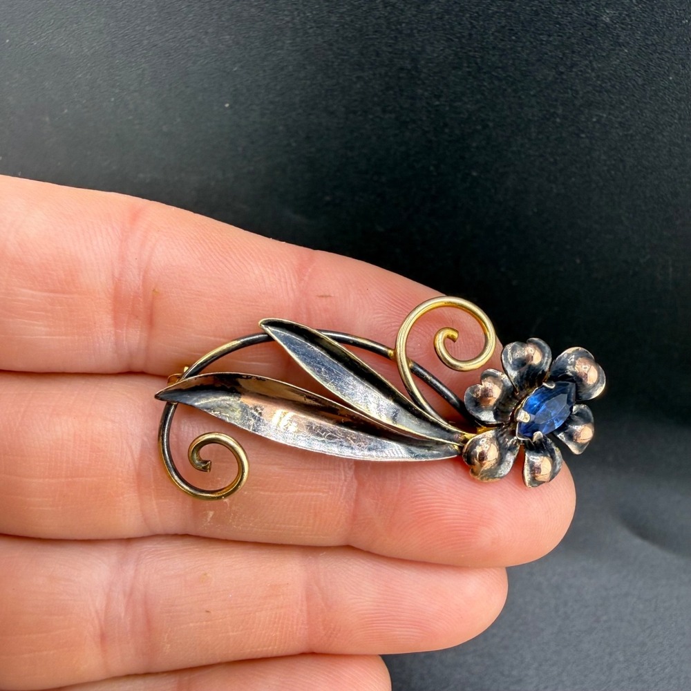 Vintage Van Dell Gold Filled Flower Brooch Blue